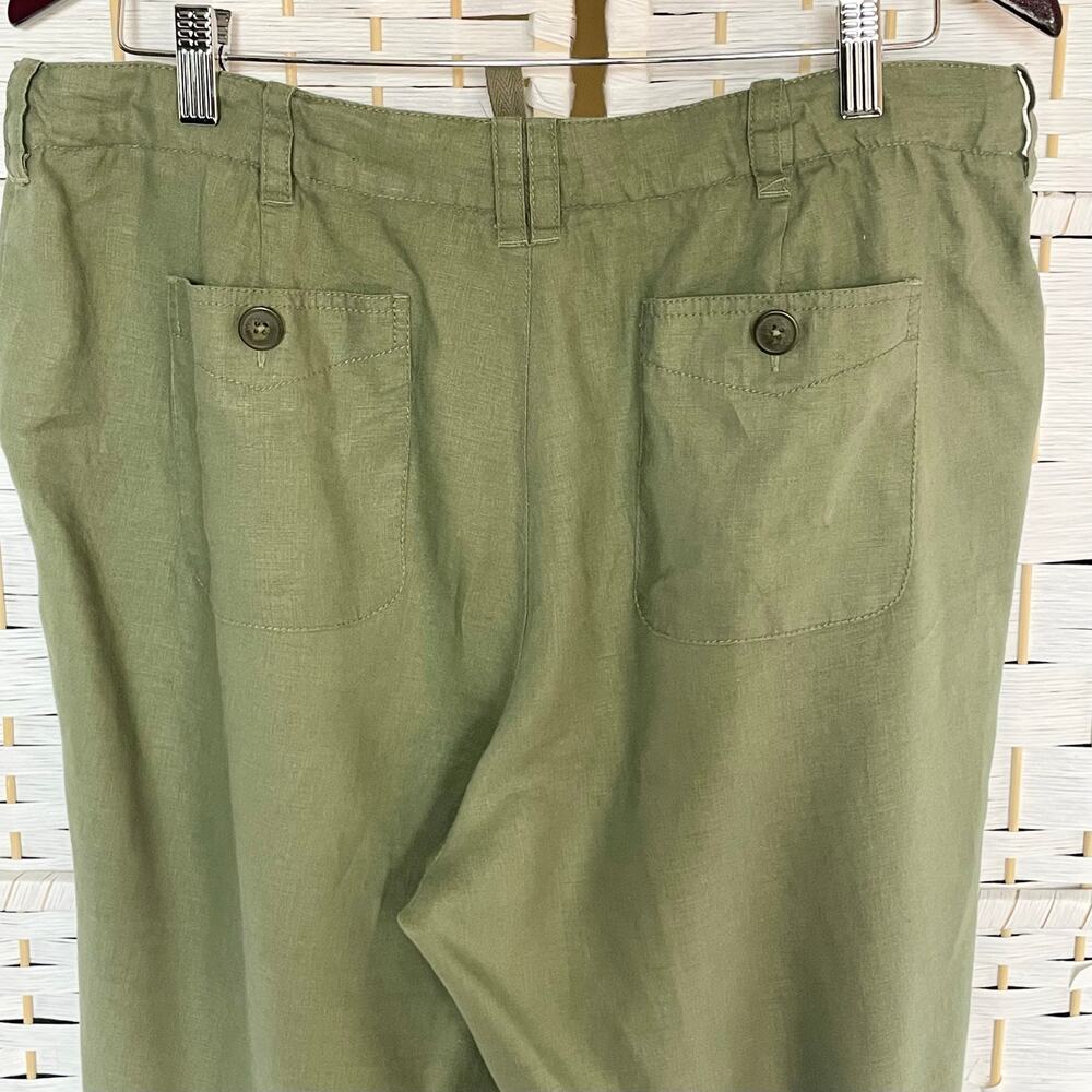 St. John's Bay 100% Linen Cropped Pants Womens 16 Olive Green Casual Summer - Picture 6 of 10